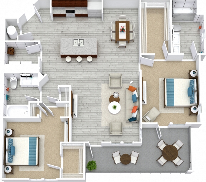 Floor plan for 2 beds, 2 baths, 1267 sqft